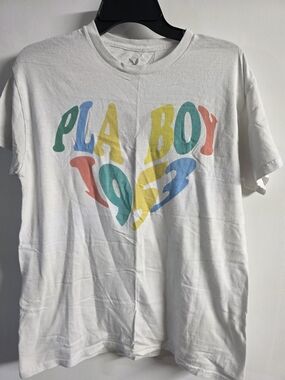 PLAYBOY White Graphic Tee with Multicolor 'Playboy 1953' Print